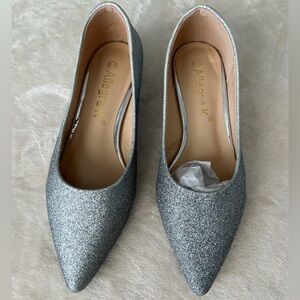 Silver Sparkle Womens 6.5 Pointed Toe Slip On Dressy Ballet Flat Glitter Shoes
